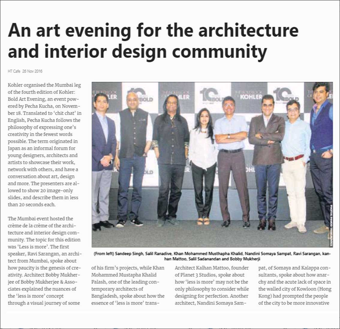 An art evening for the architecture and interior design community,  press reader - November 2016